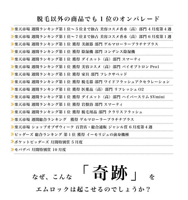 脱毛以外でも1位のオンパレード